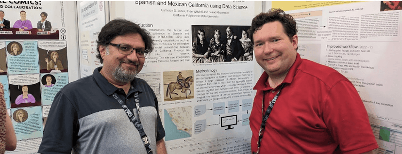 Dr. Foaad Khosmood and Dr. Cameron Jones discussing the African Californios project