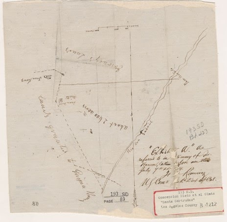 Sketch of Rancho Santa Gertrudes, which was used as evidence during the Ontiveros lawsuit Online Archive of California.