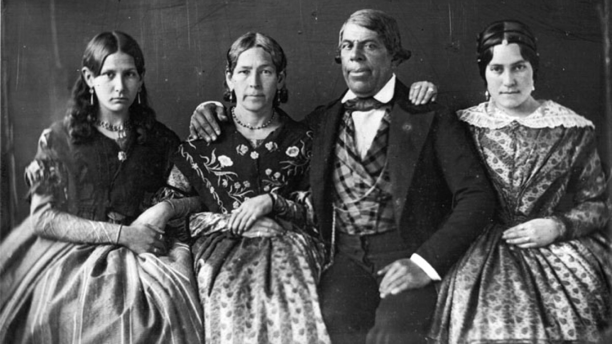 Pío Pico, his wife María Ignacia Alverado, and two nieces, Maraneto Alvarado and Trinidad de la Guerra.